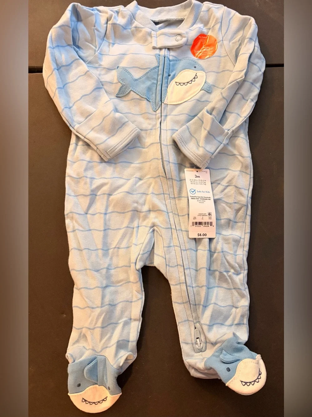 Carter's Light Blue, White & Blue Stripe Baby Footed One-Piece Set
